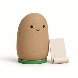 Figurine du robot Attestation de régularité fiscale, en argile mate, avec une feuille crème au bord inférieur roulé et un anneau vert.